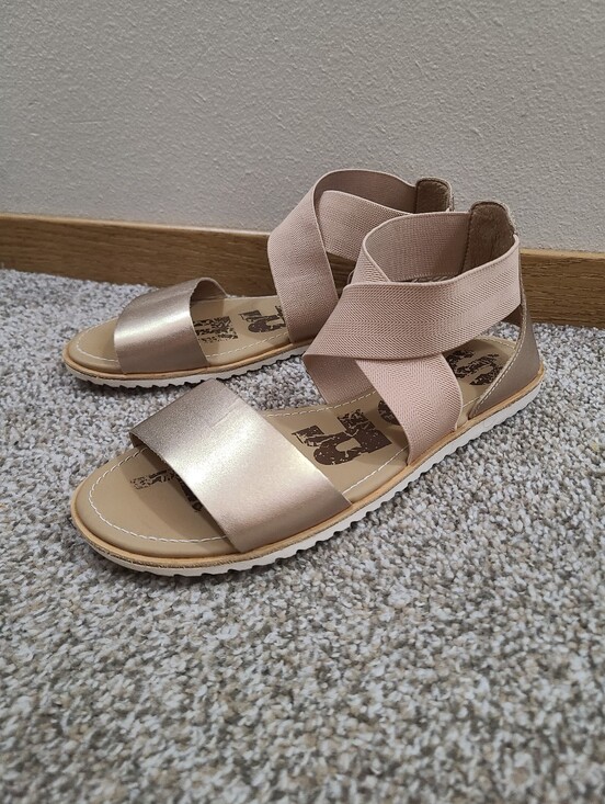 Sorel Shoes - Sorel Ella II Metallic Gold Tan Leather Ankle Strap Flat Sandals